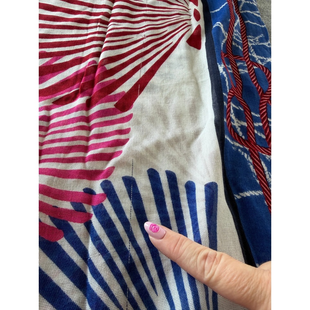 Talbots Nautical Seashell Rope Print Scarf Blue Red White Modal Viscose Wrap - Picture 6 of 6